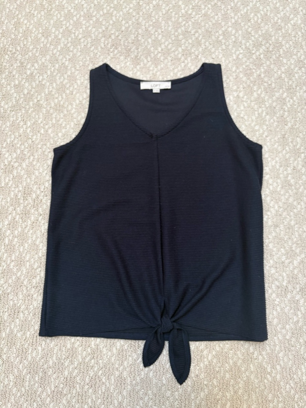 LOFT Navy Ribbed V-Neck Tank with Front Knot